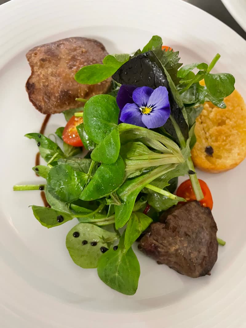 Angerichteter Teller mit Fleisch und Salat
